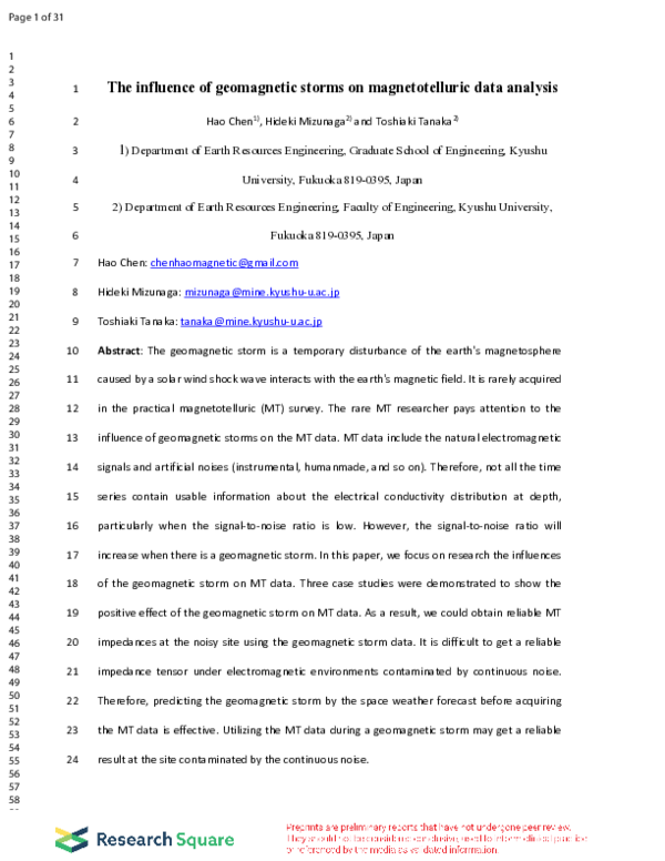 (PDF) The influence of geomagnetic storms on magnetotelluric data analysis
