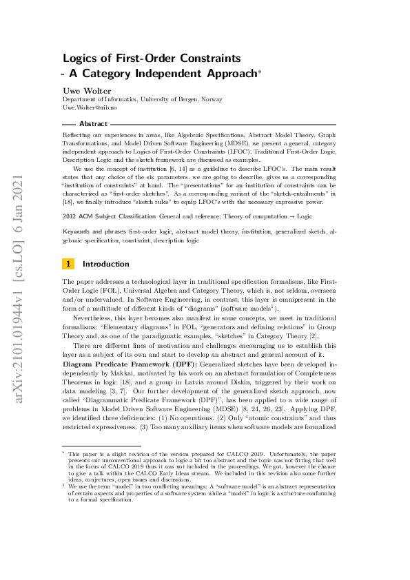 (PDF) Logics of First-Order Constraints - A Category Independent Approach