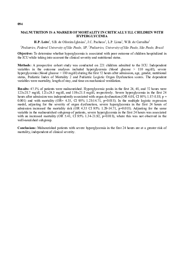 (PDF) Malnutrition is a Marker of Mortality in Critically Ill Children ...