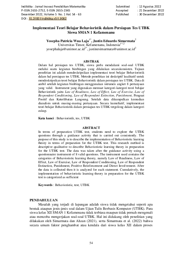 Pdf Implementasi Teori Belajar Behavioristik Dalam Persiapan Tes Utbk