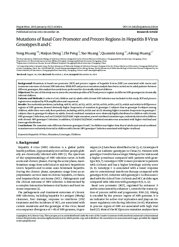 (PDF) Mutations of Basal Core Promoter and Precore Regions in Hepatitis ...