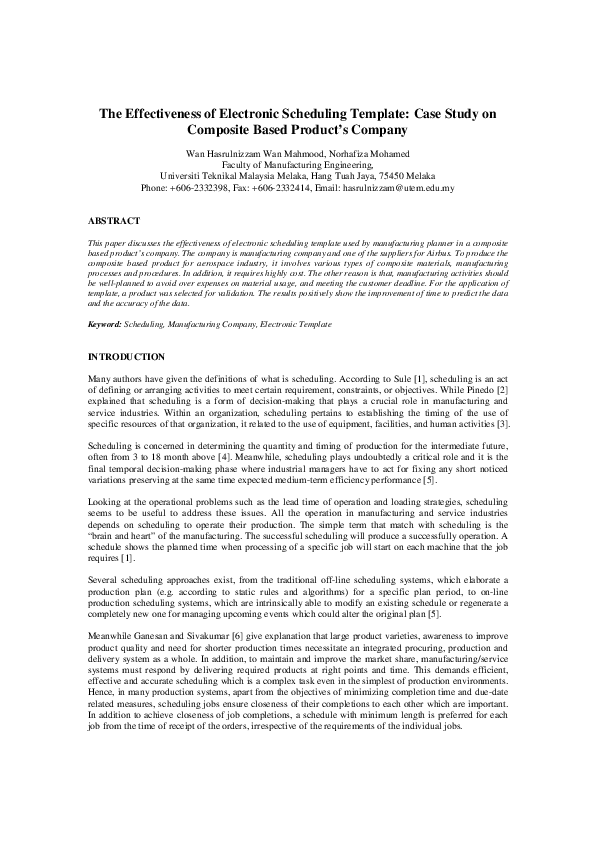 (PDF) The Effectiveness of Electronic Scheduling Template: Case Study ...
