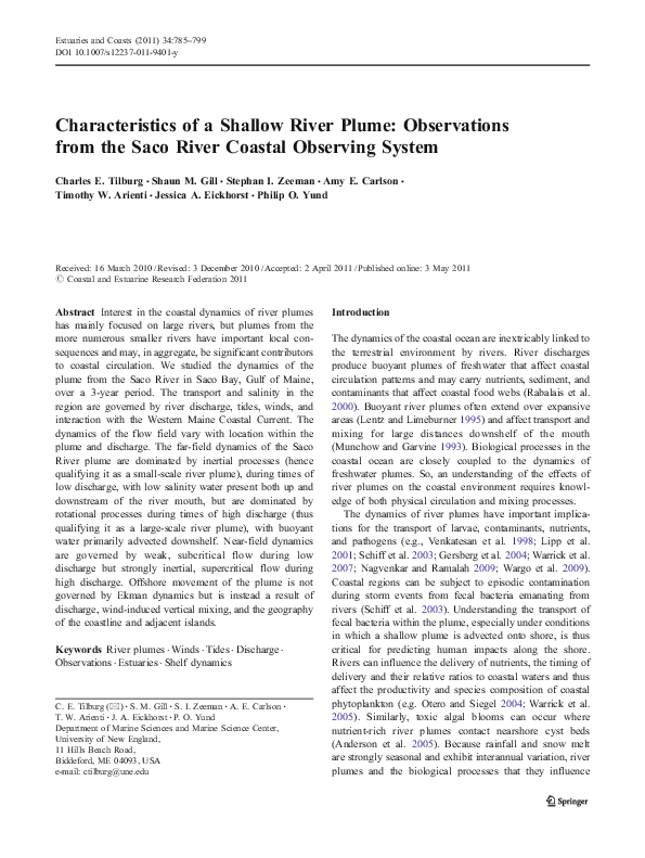 (PDF) Characteristics of a Shallow River Plume: Observations from the ...