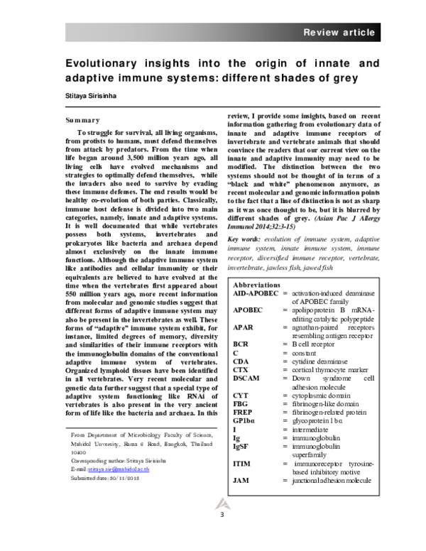 (PDF) Evolutionary insights into the origin of innate and adaptive ...