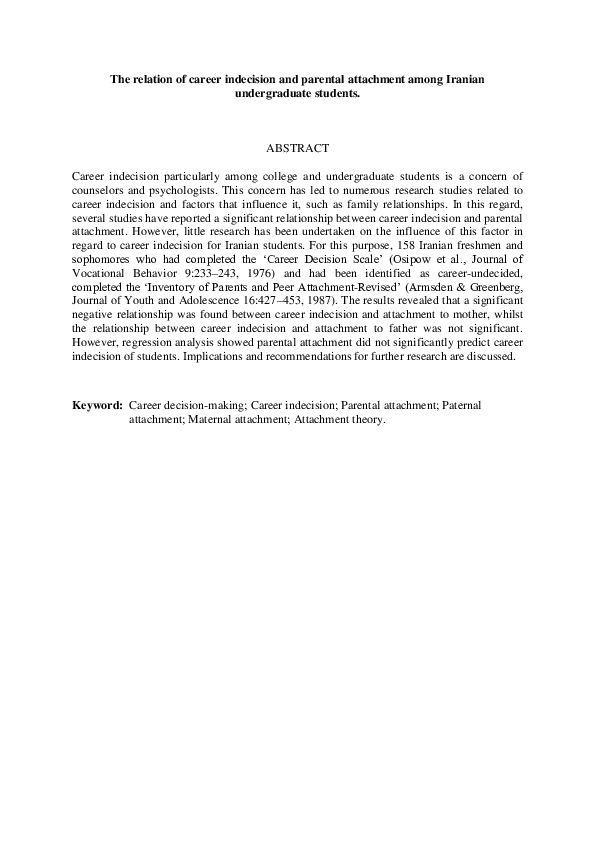 (PDF) The Relation of Career Indecision and Parental Attachment among ...