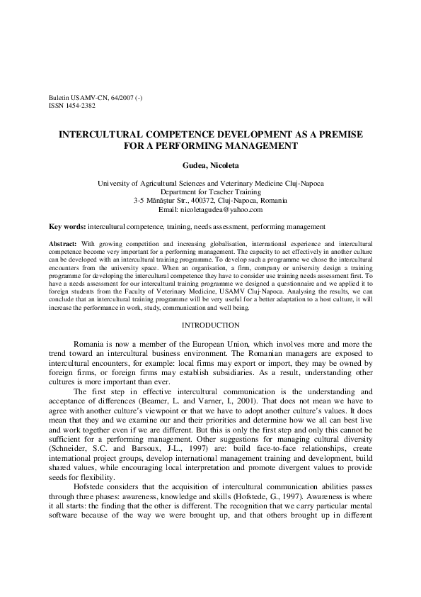 (PDF) Intercultural competence development as a premise for a ...