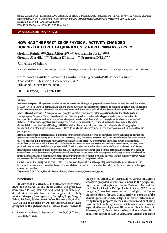 (PDF) How has the Practice of Physical Activity Changed During the ...