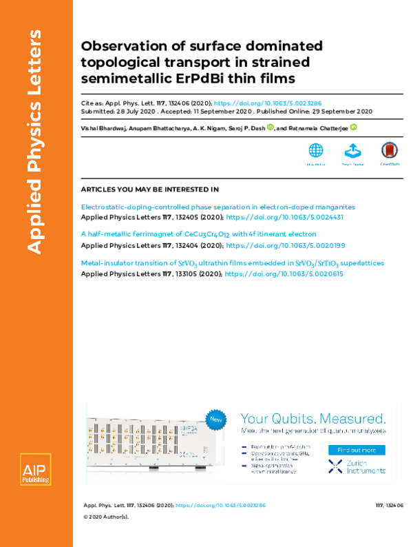 (PDF) Observation of surface dominated topological transport in ...