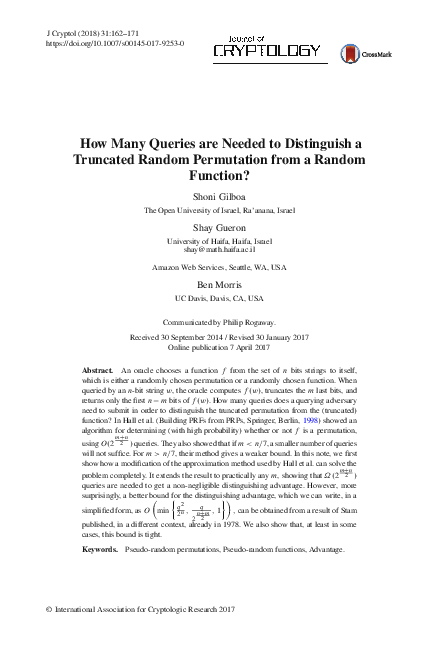 (PDF) How Many Queries are Needed to Distinguish a Truncated Random ...