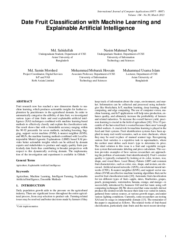 (PDF) Date Fruit Classification with Machine Learning and Explainable ...