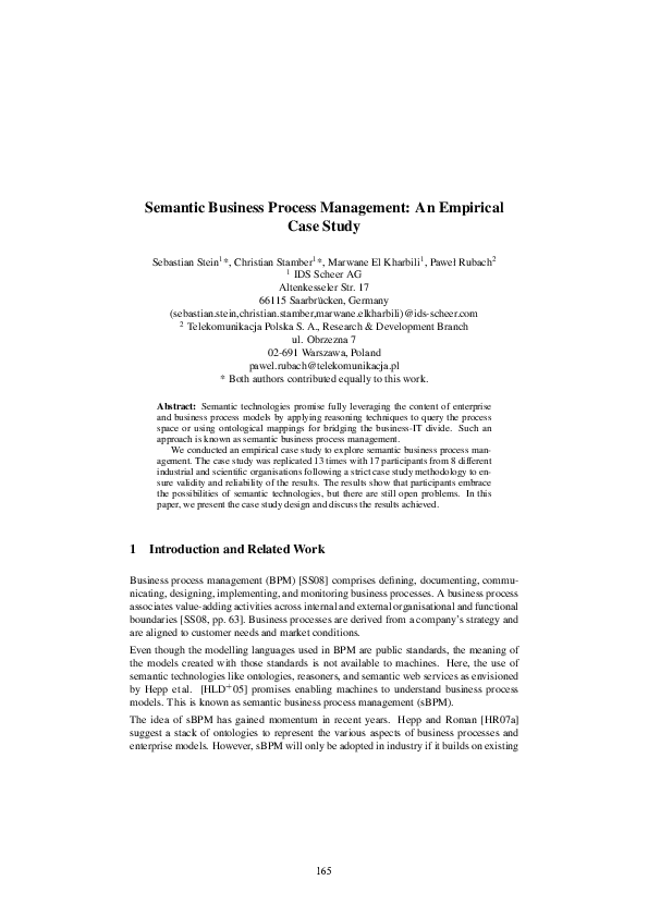 (PDF) Semantic business process management: An empirical case study