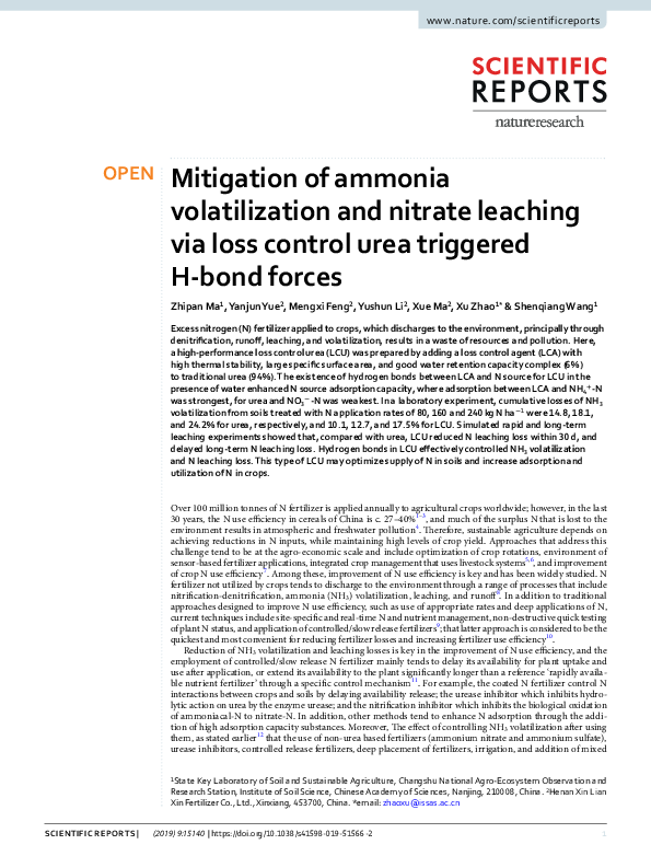(PDF) Mitigation of ammonia volatilization and nitrate leaching via ...