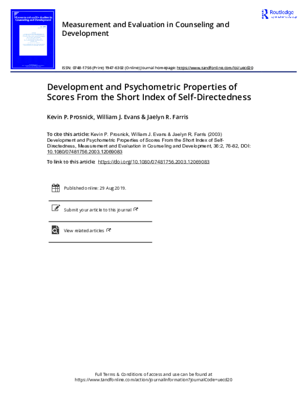 (PDF) Development and Psychometric Properties of the Scale for Self ...