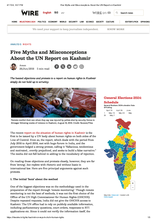 (PDF) Five Myths and Misconceptions About the UN Report on Kashmir