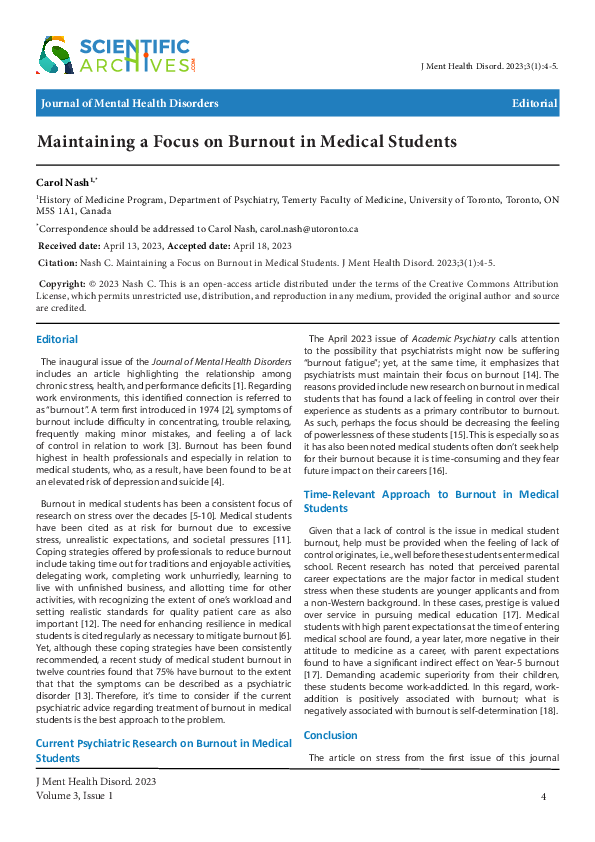 (PDF) Maintaining a Focus on Burnout in Medical Students