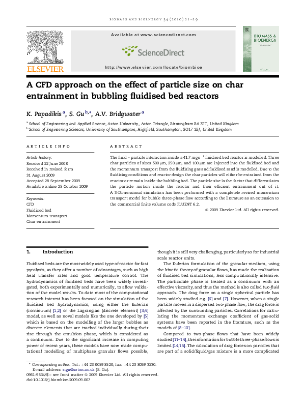 (PDF) A CFD approach on the effect of particle size on char entrainment ...