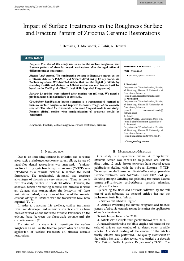 (PDF) Impact of Surface Treatments on the Roughness Surface and ...