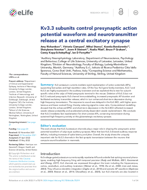 (PDF) Kv3.3 subunits control presynaptic action potential waveform and ...