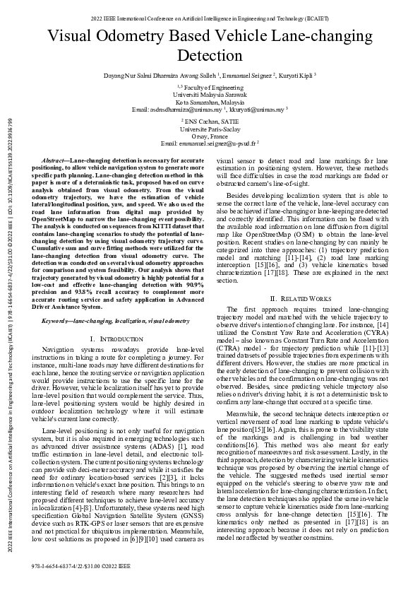 (PDF) Visual Odometry Based Vehicle Lane-changing Detection