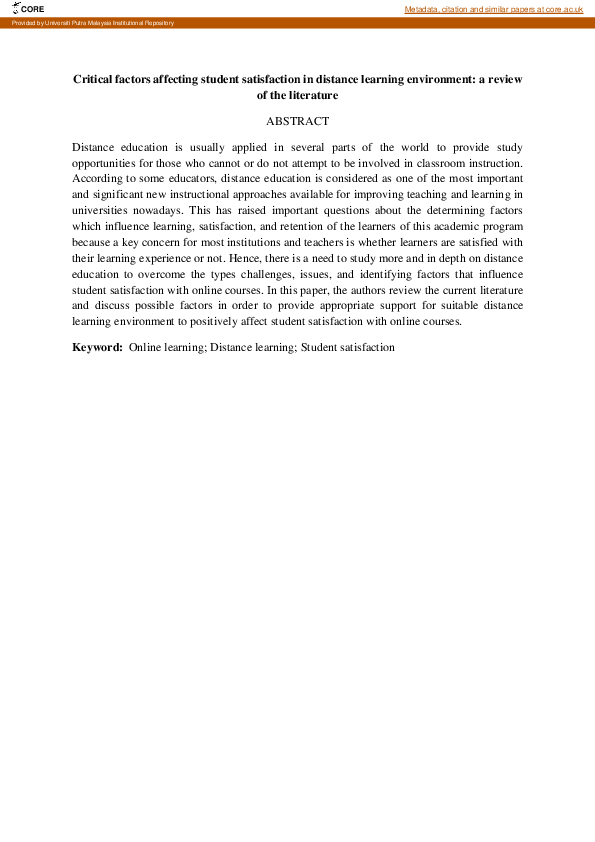 (PDF) Critical factors affecting student satisfaction in distance ...