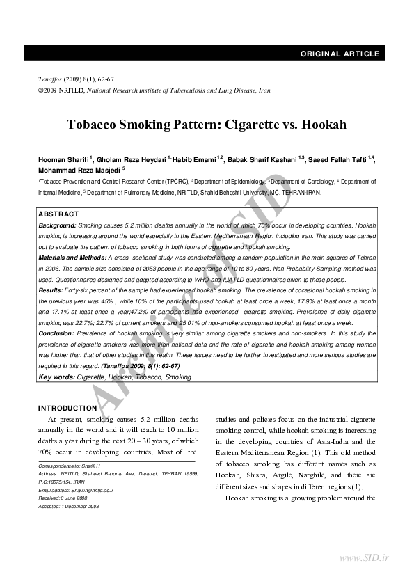 PDF) Tobacco smoking pattern: cigarette vs. hookah