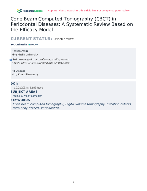 (PDF) Cone Beam Computed Tomography (CBCT) in Periodontal Diseases: A ...