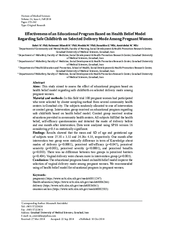 (PDF) Effectiveness of an Educational Program Based on Health Belief ...