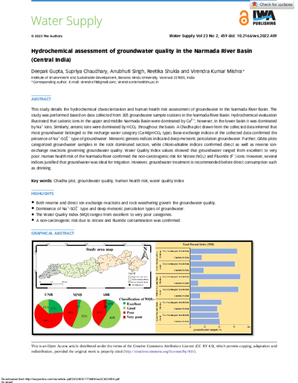 (PDF) Hydrochemical assessment of groundwater quality in the Narmada ...