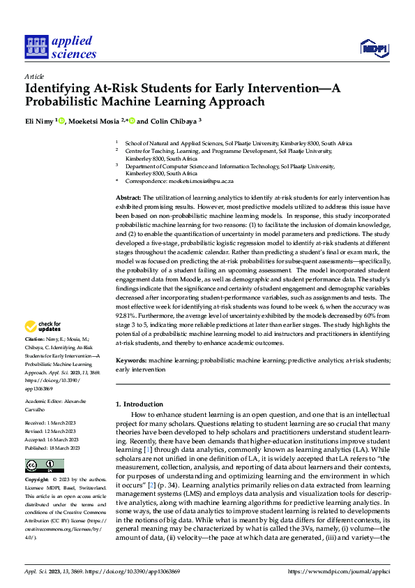 (PDF) Identifying At-Risk Students for Early Intervention—A ...