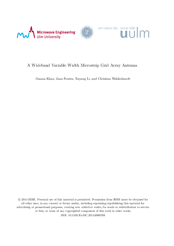 (PDF) A wideband variable width microstrip grid array antenna