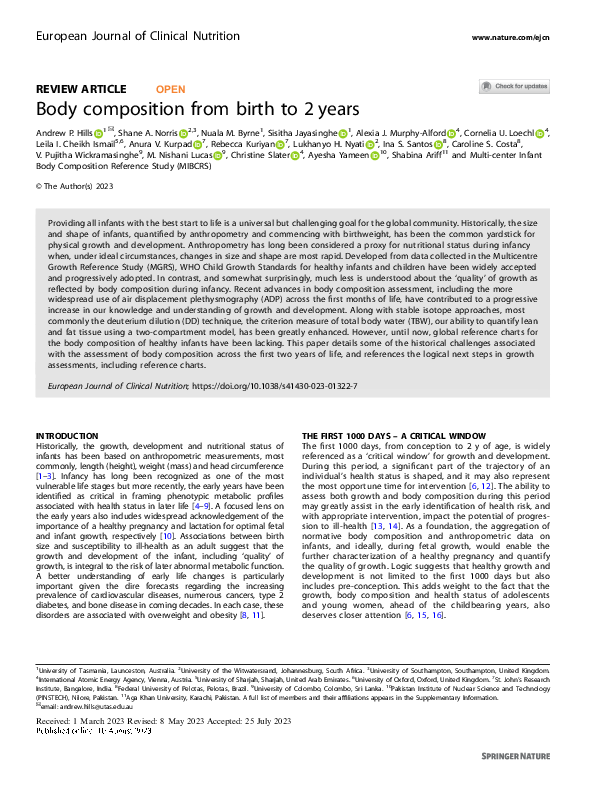 Image showcasing (PDF) Body composition from birth to 2 years
