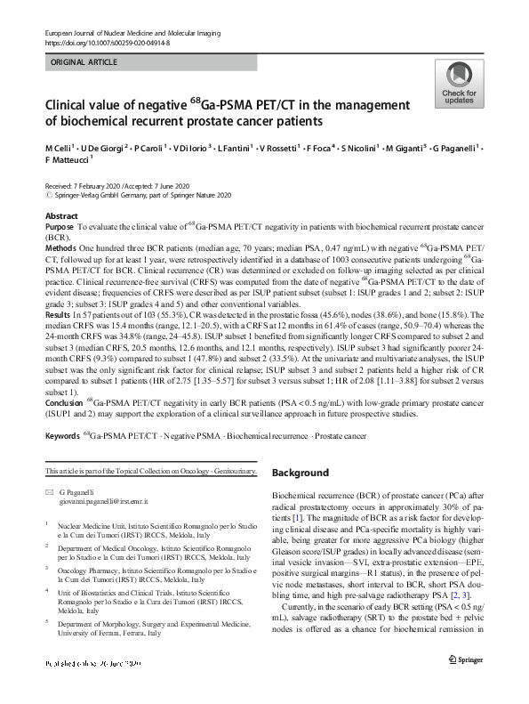 (PDF) Clinical value of negative 68Ga-PSMA PET/CT in the management of ...