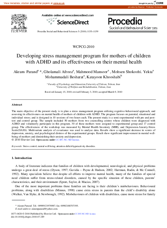 (PDF) Developing stress management program for mothers of children with ...