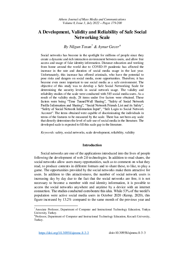 (PDF) A Development, Validity and Reliability of Safe Social Networking ...