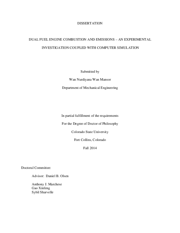 (PDF) Dual fuel engine combustion and emissions - an experimental ...