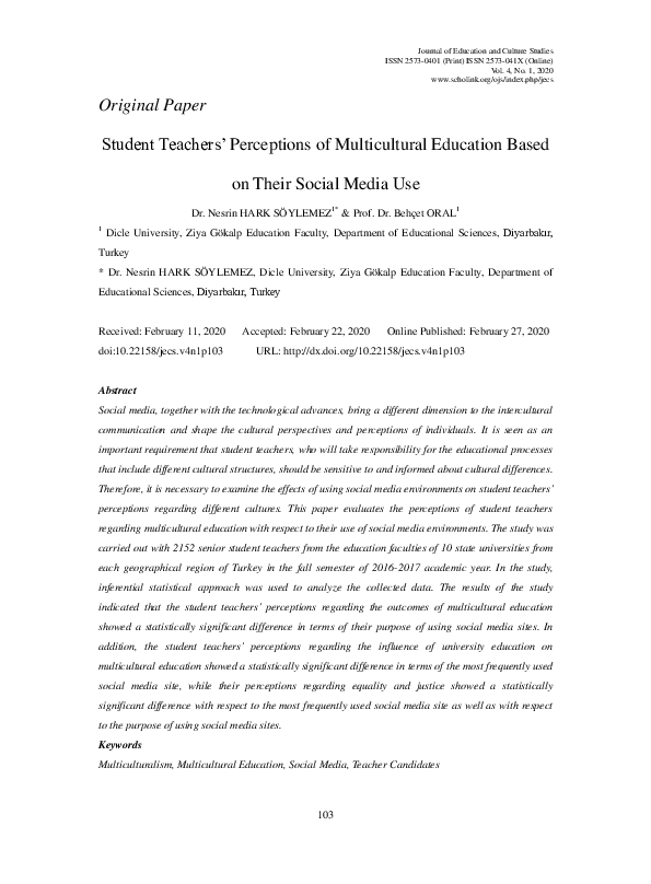 (PDF) Student Teachers’ Perceptions of Multicultural Education Based on ...