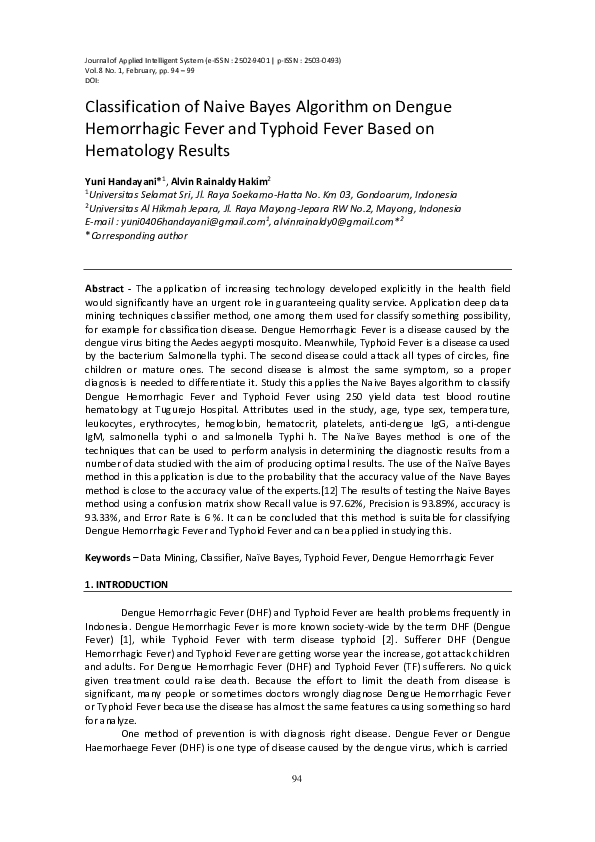 (PDF) Classification of Naive Bayes Algorithm on Dengue Hemorrhagic ...