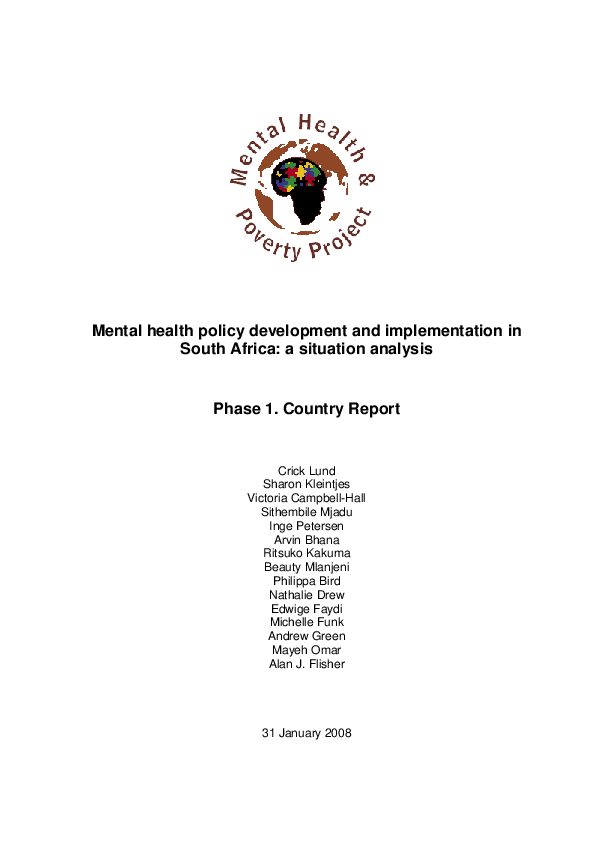(PDF) Mental health policy development and implementation in South ...