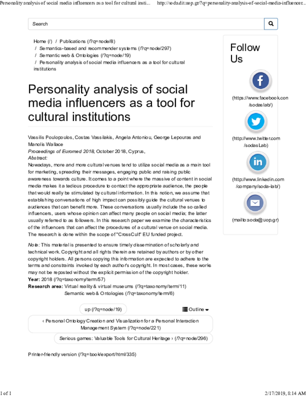 (PDF) Personality Analysis of Social Media Influencers as a Tool for ...