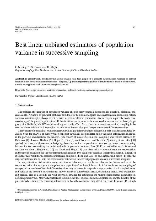 (PDF) Best linear unbiased estimators of population variance in ...