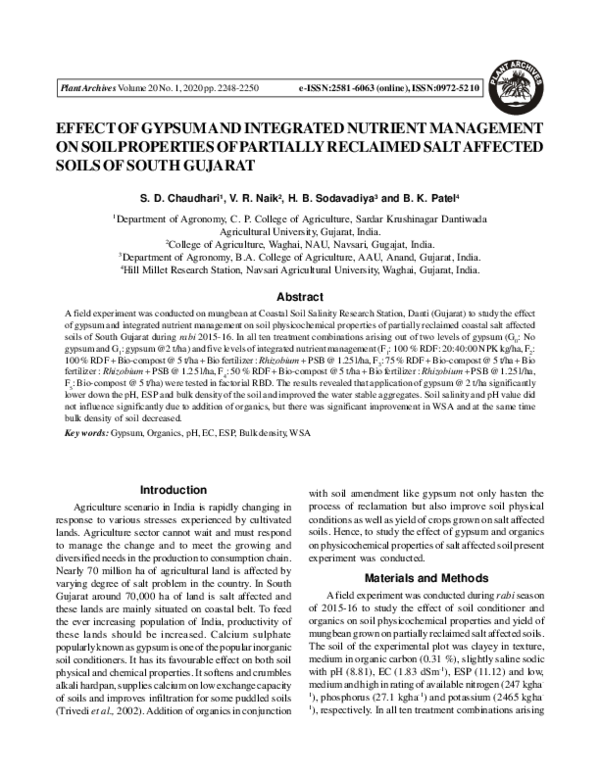(PDF) Effect of Gypsum and Integrated Nutrient Management on Soil ...