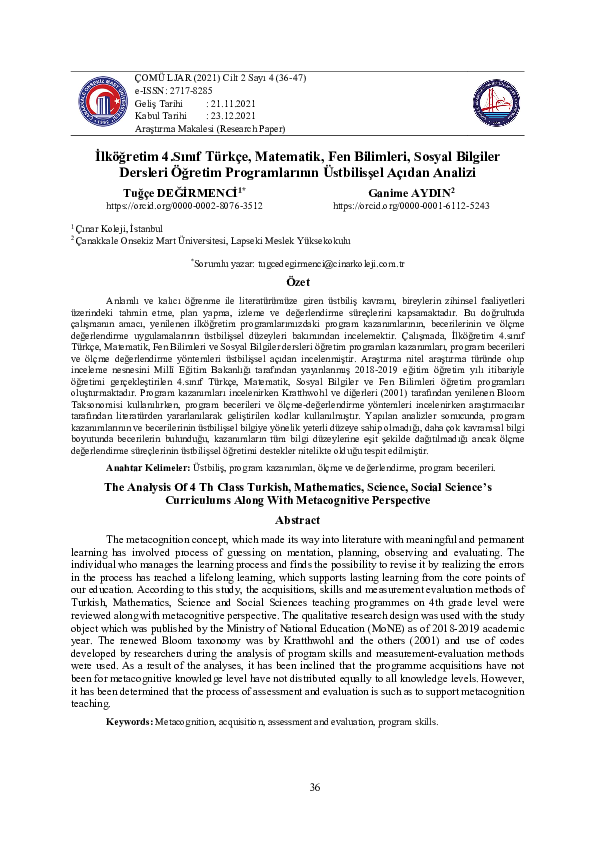 (PDF) The Review of 4TH Class Turkish, Mathematics, Science, Social ...