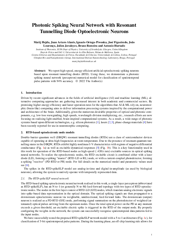 (PDF) Photonic Spiking Neural Network with Resonant Tunnelling Diode ...