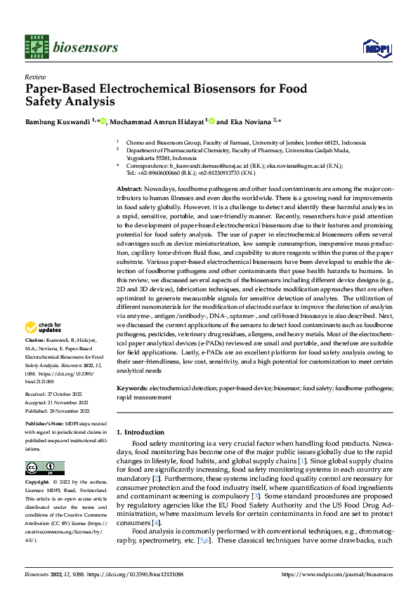 (PDF) Paper-Based Electrochemical Biosensors for Food Safety Analysis
