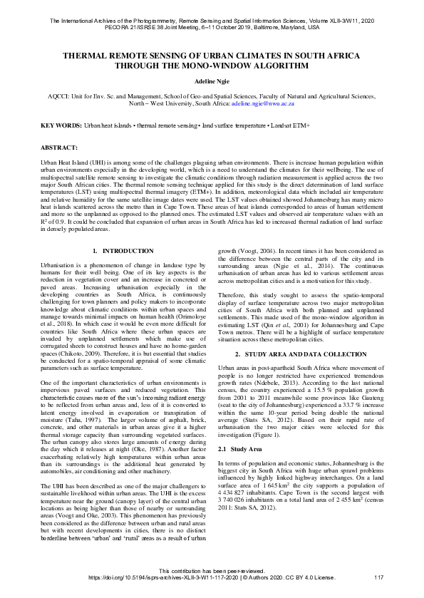 (PDF) Thermal Remote Sensing of Urban Climates in South Africa Through ...