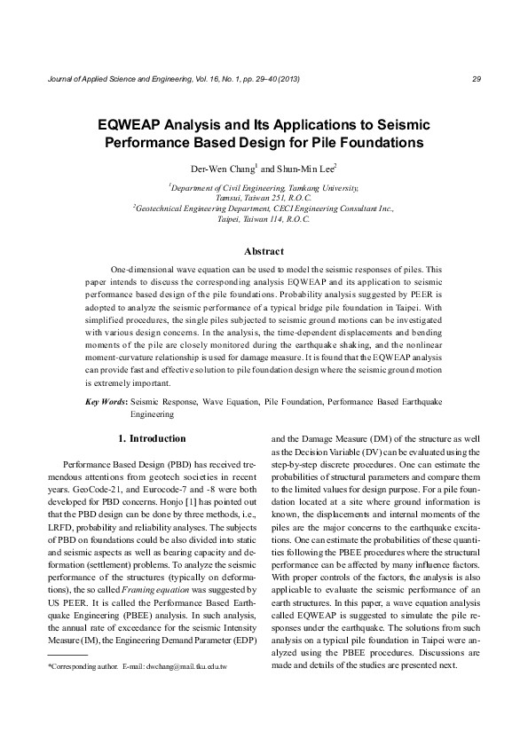 (PDF) EQWEAP Analysis and Its Applications to Seismic Performance Based ...