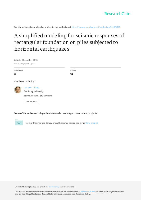 (PDF) A Simplified Modeling for Seismic Responses of Rectangular ...