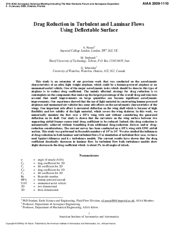 (PDF) Drag Reduction in Turbulent and Laminar Flows Using Deflectable ...