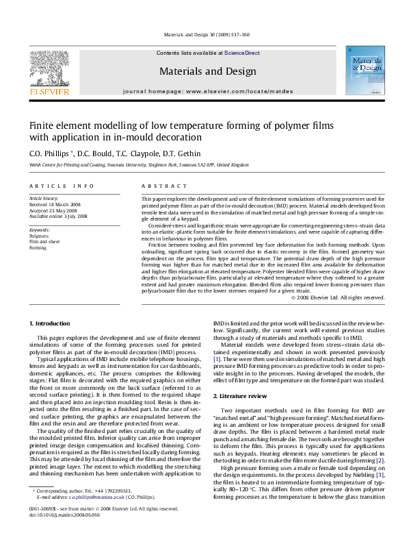 (PDF) Finite element modelling of low temperature forming of polymer ...