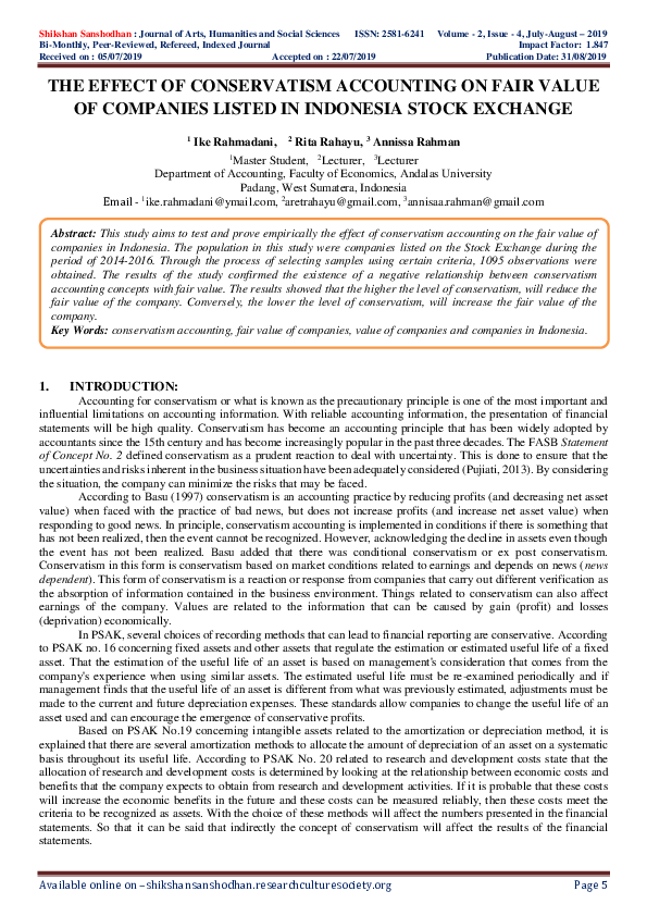 (PDF) The Effect of Conservatism Accounting on Fair Value of Companies ...